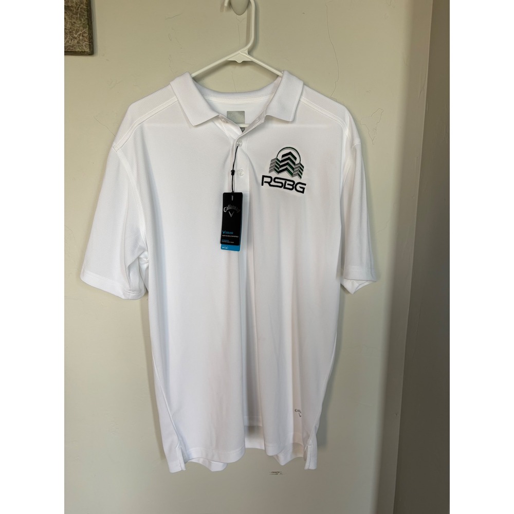 Callaway Mens Opti-Dri Golf Polo Shirt‎ White RSBG Logo Size Large NWT